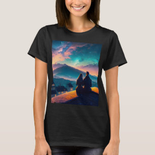 屋根の上に座っているカップル Tシャツ