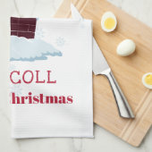 屋根の上のサンタクロース クリスマス チムニー パーソナライズ キッチンタオル (四つ折り)