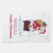 屋根の上のサンタクロース クリスマス チムニー パーソナライズ キッチンタオル (横)