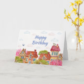 屋根の上のネコでお誕生日おめでとう カード (黄色い花)