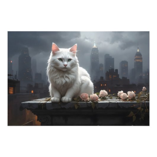 屋根の上の白い猫 フォトプリント            (正面)