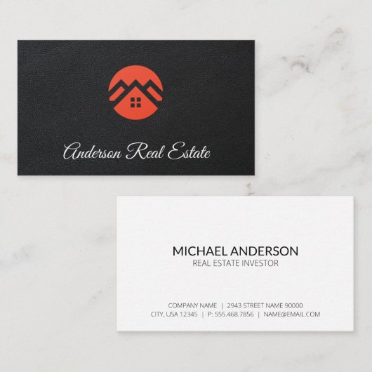 屋根の上部アイコン |レザー |不動産仲介業者 名刺 (正面/裏面)