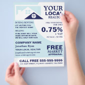 屋根の上、不動産仲介業者、不動産業者の広告フライヤー チラシ (手)