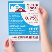 屋根の上、不動産仲介業者、不動産業者の広告フライヤー チラシ (手)