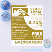 屋根の上、不動産仲介業者、不動産業者の広告フライヤー チラシ (シングル)