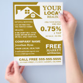 屋根の上、不動産仲介業者、不動産業者の広告フライヤー チラシ (手)