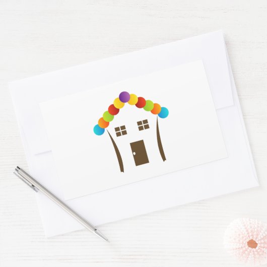 屋根の付いた家のグラフィックカラフル 長方形シール (封筒)