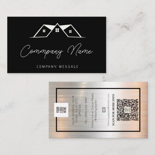 屋根の修理と保守サービスブラックロゴ 名刺 (正面/裏面)