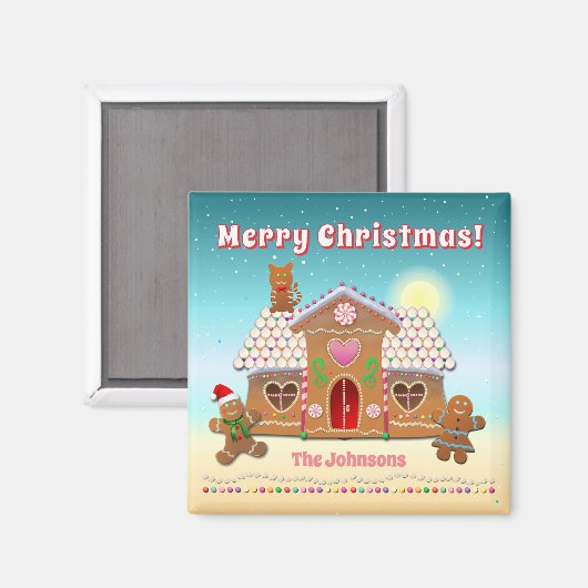 屋根カラフルに猫が付いたギンガパンの家 マグネット (正面/裏面)