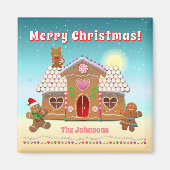 屋根カラフルに猫が付いたギンガパンの家 マグネット (正面)