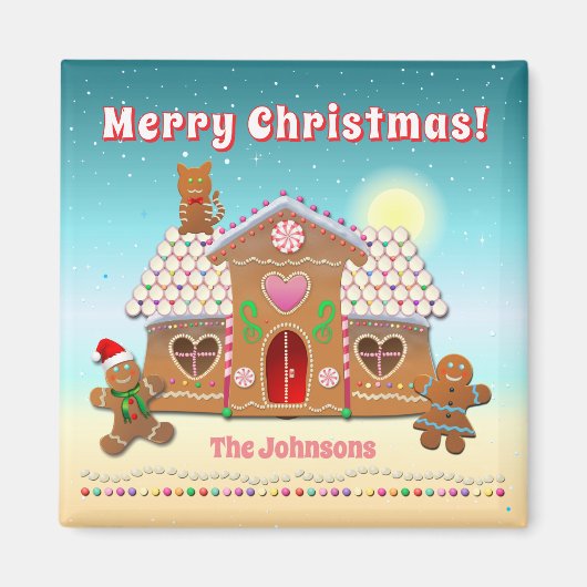 屋根カラフルに猫が付いたギンガパンの家 マグネット (正面)