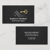 屋根スケルトン鍵ロゴ | 黒い革の背景 予約カード (正面/裏面)