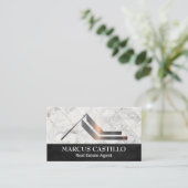 屋根プロパティのホームロゴ | 白い大理石タイル 名刺 (スタンド正面)