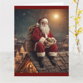 屋根上のサンタ カード (黄色い花)