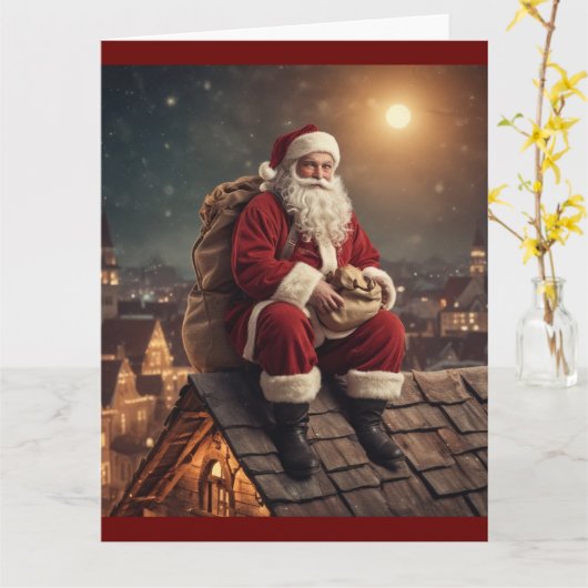 屋根上のサンタ カード (黄色い花)