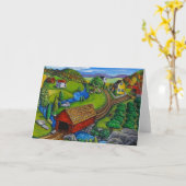 屋根付きの橋のグリーティングカード カード (黄色い花)