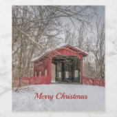 屋根付きブリッジ赤雪写真クリスマス ワインラベル (シングルラベル)