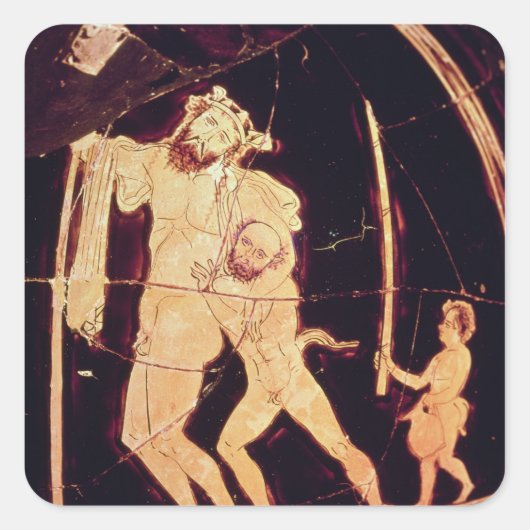 屋根付き赤姿の花瓶 スクエアシール (正面)