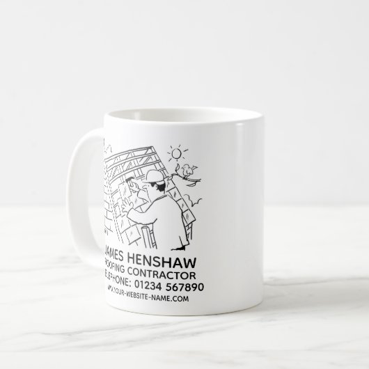 屋根屋または屋根工事請負業者のプロモーション コーヒーマグカップ (正面左)
