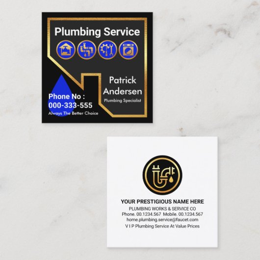 屋根建物給排水衛生設備配管アイコン スクエア名刺 (正面/裏面)