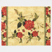 屋根裏の宝物 – 赤いバラon黄ストライプ色 フリースブランケット (正面(横))