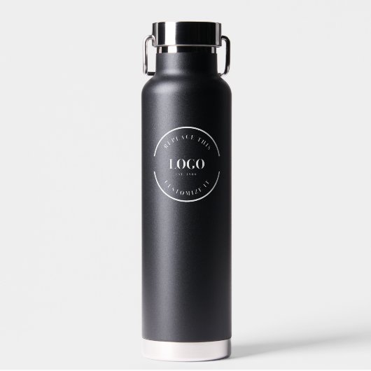 展示会の景品ビジネスロゴQRコードブラック ウォーターボトル (正面)