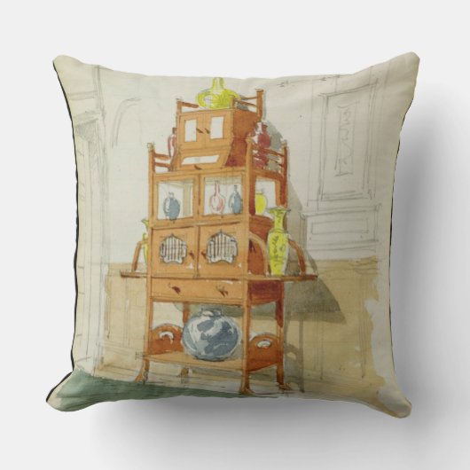 展覧会のキャビネット、c.1860s-70s (w/c及びpの鉛筆 クッション (正面)