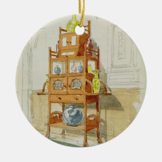 展覧会のキャビネット、c.1860s-70s (w/c及びpの鉛筆 セラミックオーナメント (正面)