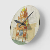 展覧会のキャビネット、c.1860s-70s (w/c及びpの鉛筆 ラウンド壁時計 (傾斜)