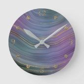 層カッコいい |美しいブルーパープルと金ゴールド瑪瑙 ラウンド壁時計 (正面)