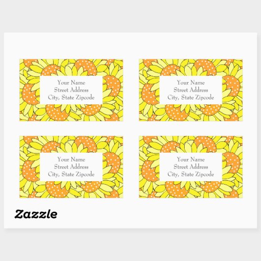 層状の手描きイエローオレンジサンフラワーラベル 長方形シール (シート)