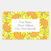 層状の手描きイエローオレンジサンフラワーラベル 長方形シール (正面)