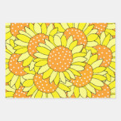 層状の手描きイエローオレンジヒマワリ ラッピングペーパーシート (正面)