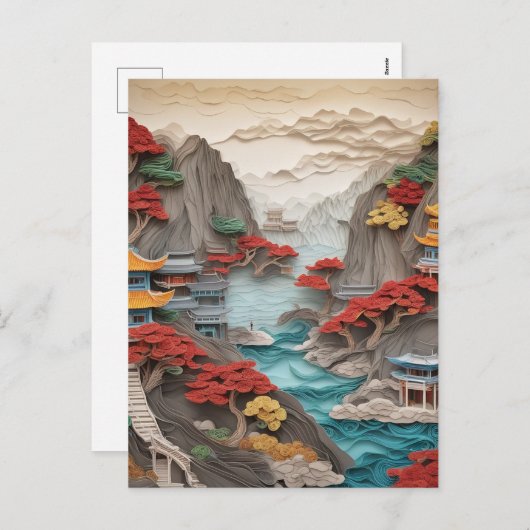 層状の紙中国の崖の風景はビーだ シーズンポストカード (正面/裏面)