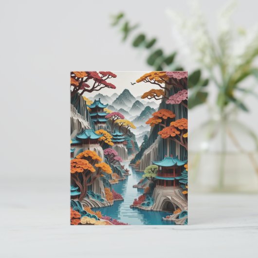 層状の紙中国の崖の風景はビーだ シーズンポストカード (スタンド正面)