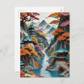 層状の紙中国の崖の風景はビーだ シーズンポストカード (正面/裏面)