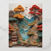 層状の紙中国の崖の風景はビーだ 箔シーズンポストカード (正面)