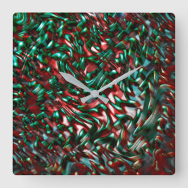 層状カーブ、メタリックグリーン、バーガンディマウス スクエア壁時計