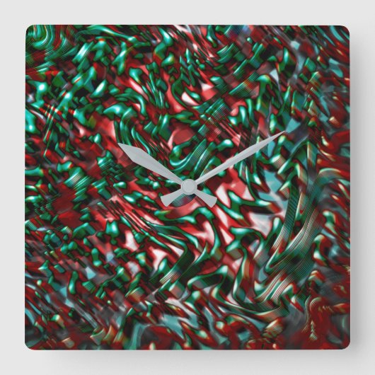 層状カーブ、メタリックグリーン、バーガンディマウス スクエア壁時計 (正面)