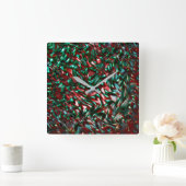 層状カーブ、メタリックグリーン、バーガンディマウス スクエア壁時計 (ホーム)