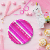層状ストライプキャンディ明るい赤紫色 – ピンク ペーパープレート (パーティー)