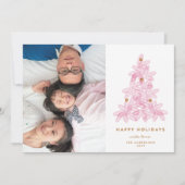 層状ピンクのクリスマスツリー休日のフォトカード シーズンカード (正面)