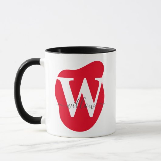 層状モダン赤パーソナライズされた抽象芸術モノグラム マグカップ (左)