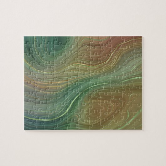 層自然 |エメラルドグリーンブラウン金ゴールドアゲート ジグソーパズル (横)