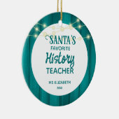 履歴先生ティール(緑がかった色)ウッドグレインクリスマス セラミックオーナメント (右)