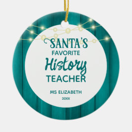 履歴先生ティール（緑がかった色）ウッドグレインクリスマス セラミックオーナメント