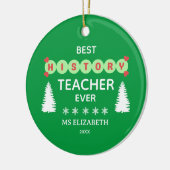 履歴最高の先生タイポグラフィクリスマスグリーン セラミックオーナメント (左)