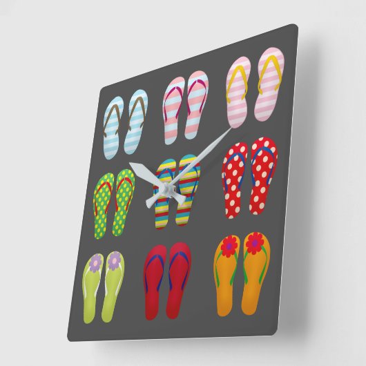 履物ファンキーカラフル夏ビーチサンダル スクエア壁時計 (傾斜)