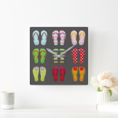 履物ファンキーカラフル夏ビーチサンダル スクエア壁時計 (ホーム)