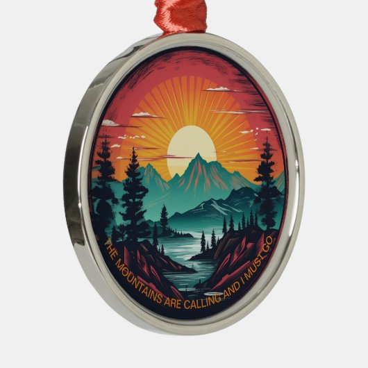山々がクリスマスの飾り引用文を呼んでいる メタルオーナメント (右)